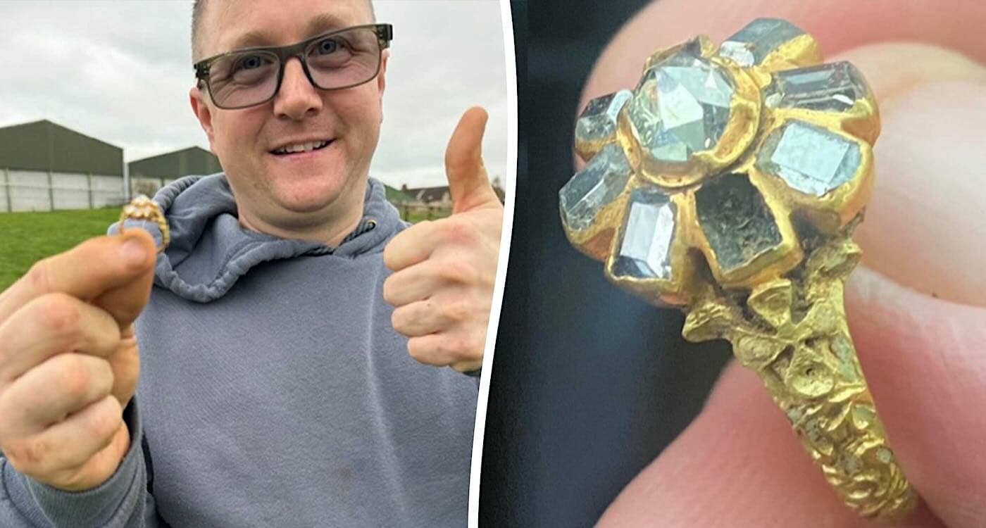 After Wandering Field All Day He Discovers 16th C. Diamond Ring Using his Metal Detector